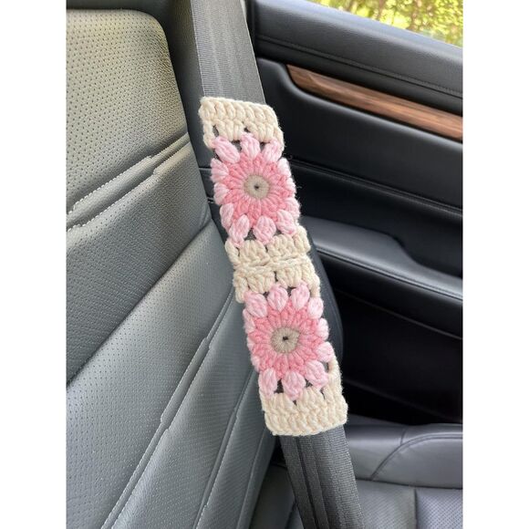 Sunflower Car Steering Wheel Cover+2 Belt Cover Light Pink - Picture 2 of 3